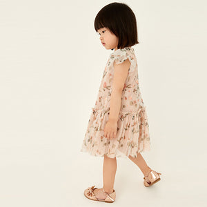 Pink Floral Sequin Embellished Mesh Party Dress (3mths-6yrs)