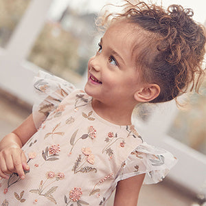 Pink Floral Sequin Embellished Mesh Party Dress (3mths-6yrs)