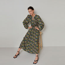Load image into Gallery viewer, Multi Daisy Long Sleeve V-Neck Dress
