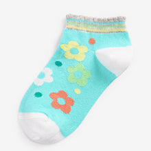 Load image into Gallery viewer, Green/Blue 5 Pack Cotton Rich Floral Trainer Socks (Older Girls)
