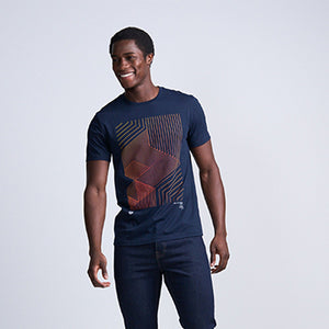 Navy Blue Linear Print T-Shirt