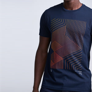Navy Blue Linear Print T-Shirt