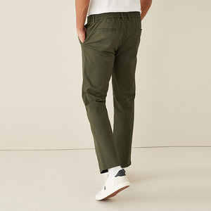 Khaki Green Elasticated Waist Skinny Fit Stretch Chino Trousers