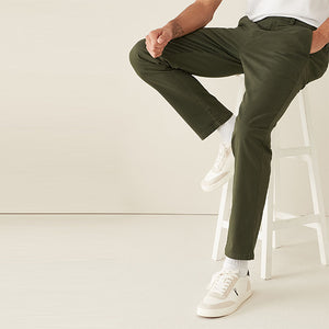 Khaki Green Elasticated Waist Skinny Fit Stretch Chino Trousers