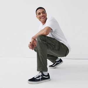 Khaky Green Authentic Stretch Cotton Blend Cargo Trousers