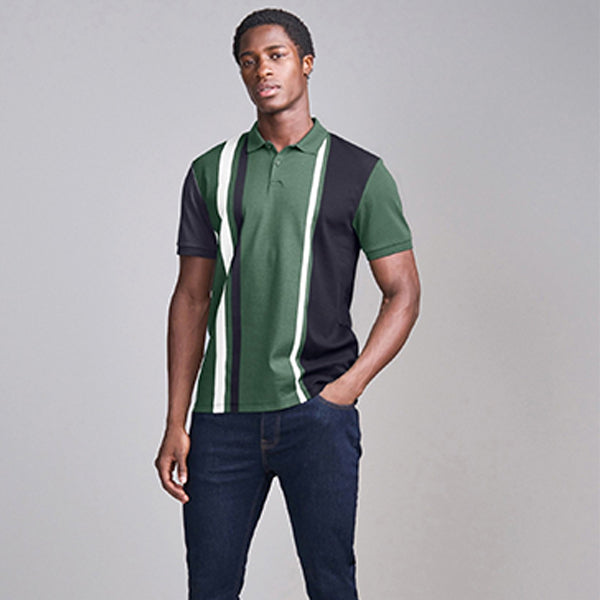 Sage Green/Navy Blue Vertical Block Polo Shirt