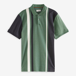 Sage Green/Navy Blue Vertical Block Polo Shirt