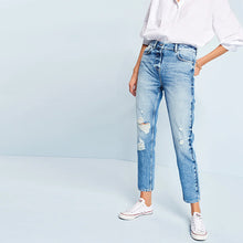 Load image into Gallery viewer, Mid Blue Wash Ripped Mom Jeans
