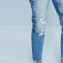 Load image into Gallery viewer, Mid Blue Wash Ripped Mom Jeans
