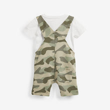Load image into Gallery viewer, Camouflage Short Dungarees And T-Shirt Set (3mths-5yrs)
