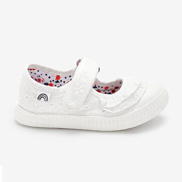 White Canvas Mary Jane Pumps (Younger Girls)