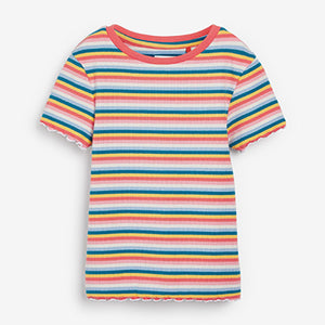 Rainbow Stripe Ribbed Placket T-Shirt (3-12yrs)