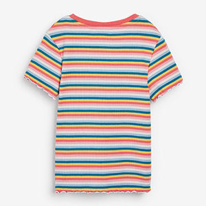Rainbow Stripe Ribbed Placket T-Shirt (3-12yrs)