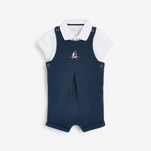 Load image into Gallery viewer, Navy Blue Baby Jersey Short Leg Dungarees (0mths-18mths)
