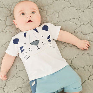 White and Blue Baby Tiger Baby T-Shirt And Shorts Set (0mths-18mths)