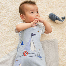 Load image into Gallery viewer, Blue Applique Boat Baby Jersey Dungarees And Bodysuit Set (0mths-18mths)
