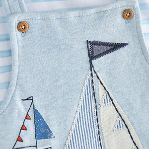 Blue Applique Boat Baby Jersey Dungarees And Bodysuit Set (0mths-18mths)