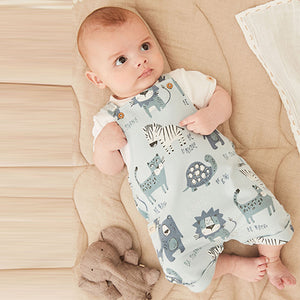 Blue Animal Baby 2 Piece Dungarees And Bodysuit Set (0mths-18mths)