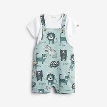 Load image into Gallery viewer, Blue Animal Baby 2 Piece Dungarees And Bodysuit Set (0mths-18mths)
