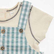 Load image into Gallery viewer, Baby Blue Check Woven 2 Piece Dungarees And Bodysuit Set (0mths-18mths)
