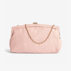 Nude Pleated Detail Frame Clutch Bag With Across-Body Strap