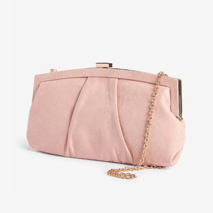 Nude Pleated Detail Frame Clutch Bag With Across-Body Strap
