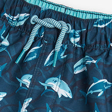 Load image into Gallery viewer, Navy Blue Shark Swim Shorts (3-12yrs)
