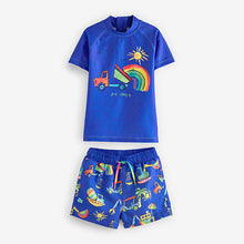 Load image into Gallery viewer, Blue Rainbow Digger 2 Piece Rash Vest And Shorts Set (3mths-5yrs)
