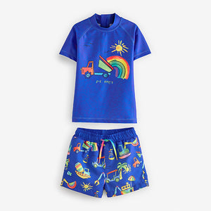 Blue Rainbow Digger 2 Piece Rash Vest And Shorts Set (3mths-5yrs)