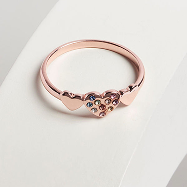 Sterling Silver Rose Gold Plated Rainbow Heart Ring