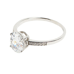 Sterling Silver Oval Solitaire Pave Band Ring