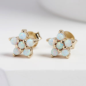 18ct Gold Plated Sterling Silver Opal Flower Stud Earrings