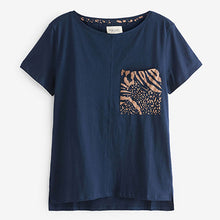 Load image into Gallery viewer, Navy Blue Animal Print Cotton Short Sleeve Pyjamas
