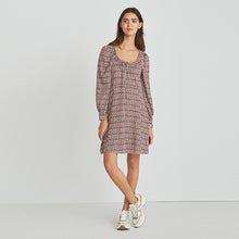 Load image into Gallery viewer, Berry Red Geometric Long Sleeve Mini Tea Dress
