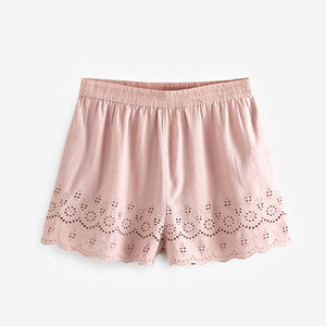 Lilac Cotton Broderie Button Through Pyjama Short Set