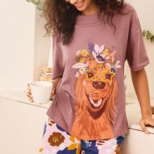 Load image into Gallery viewer, Lilac Dog Print Cotton Jersey Pyjama Short Set
