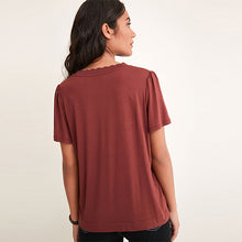Load image into Gallery viewer, Chocolat Brown Scallop Neck Short Sleeve T-Shirt
