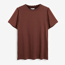 Load image into Gallery viewer, Chocolat Brown Scallop Neck Short Sleeve T-Shirt
