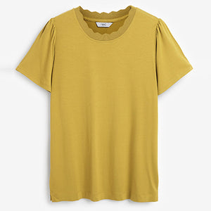 Lime Green Scallop Neck Short Sleeve T-Shirt