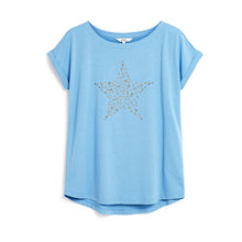 Load image into Gallery viewer, Blue Embellished Star Curved Hem T-Shirt
