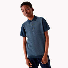 Load image into Gallery viewer, Navy Blue Textured Knit Polo Shirt (3-12yrs)
