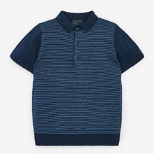 Load image into Gallery viewer, Navy Blue Textured Knit Polo Shirt (3-12yrs)
