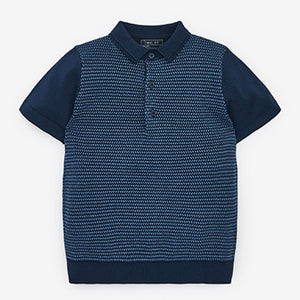 Navy Blue Textured Knit Polo Shirt (3-12yrs)