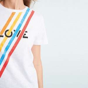White Rainbow Love Graphic Short Sleeve Crew Neck T-Shirt