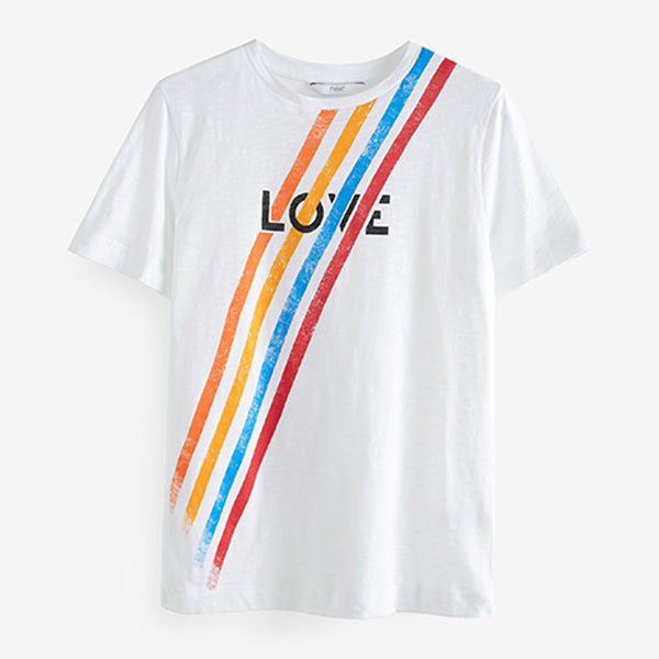 White Rainbow Love Graphic Short Sleeve Crew Neck T-Shirt