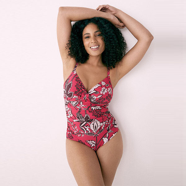 Pink Floral Tummy Control Swimsuit