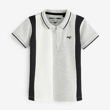 Load image into Gallery viewer, Black/White/Grey Short Sleeve Vertical Stripe Zip Polo Shirt (3mths-5yrs)
