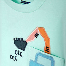 Load image into Gallery viewer, Turquoise Blue Digger Short Sleeve Pocket T-Shirt (3mths-6yrs)

