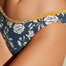 Load image into Gallery viewer, Navy Blue/Ochre Yellow Floral Bikini Bottoms

