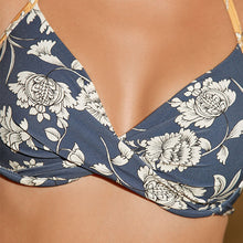 Load image into Gallery viewer, Navy Blue/ Ochre Yellow Floral Bikini Top
